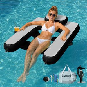 AWEMUFA Inflatable Floating Chair with Cup Holder, Inflatable Chair for Adult Lounger, Pool Floats Water Float Pool Chair Float River Lake Floats for Outside Tanning, 48''L × 40''W