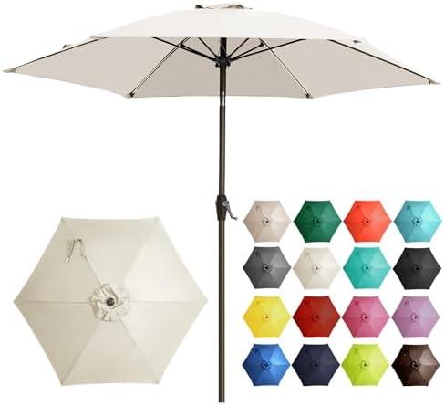 Ayge 7.5FT Large Outdoor Patio Umbrella Market Table Umbrella-UV Resistant, Easy Push Button Tilt and Crank, 6 Sturdy Fiberglass Ribs Heavy-Duty Pool Umbrella for Deck, Backyard,Garden, Yard, Beige