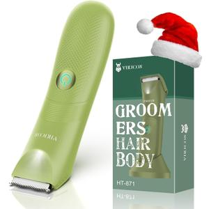 VIKICON Ball Trimmer for Men, Waterproof Groin & Pubic Hair Trimmer for Men w/Light & Ceramic Blade, Manscape Body Groomer Kit, Electric Razor Shavers - No Nicks, Gifts for Him (Green)