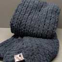 Carriediosa Chunky Knit Throw Blanket 50" X 60", 100% Hand Made Large Chenille Loop Yarn Soft Fluffy Throws for Couch Sofa Bed, Big Crochet Cozy Heavy Thick Cable Woven Blankets, Lyons Blue