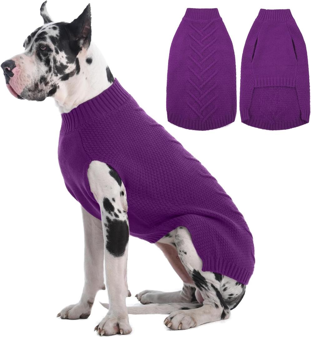 IECOii Great Dane Sweater, 5XL Dog Sweater for Extra Large Dogs Breed, XXXXXL Dog Sweaters Christmas Outfit, Thick Warm Dog Winter Sweater for Male Female Dogs, Pullover Big Dog Sweater, Purple-5XL (XXXXX-Large (Chest: 43.3 In))