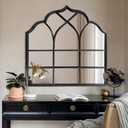 BAODANFU Window Mirror Pane, Black Metal Frame, Cathedral Arched Wall Mirrors Decorative Over Fireplace Mantel, Farmhouse Decorations for Dining Living Room Hallway Entryway