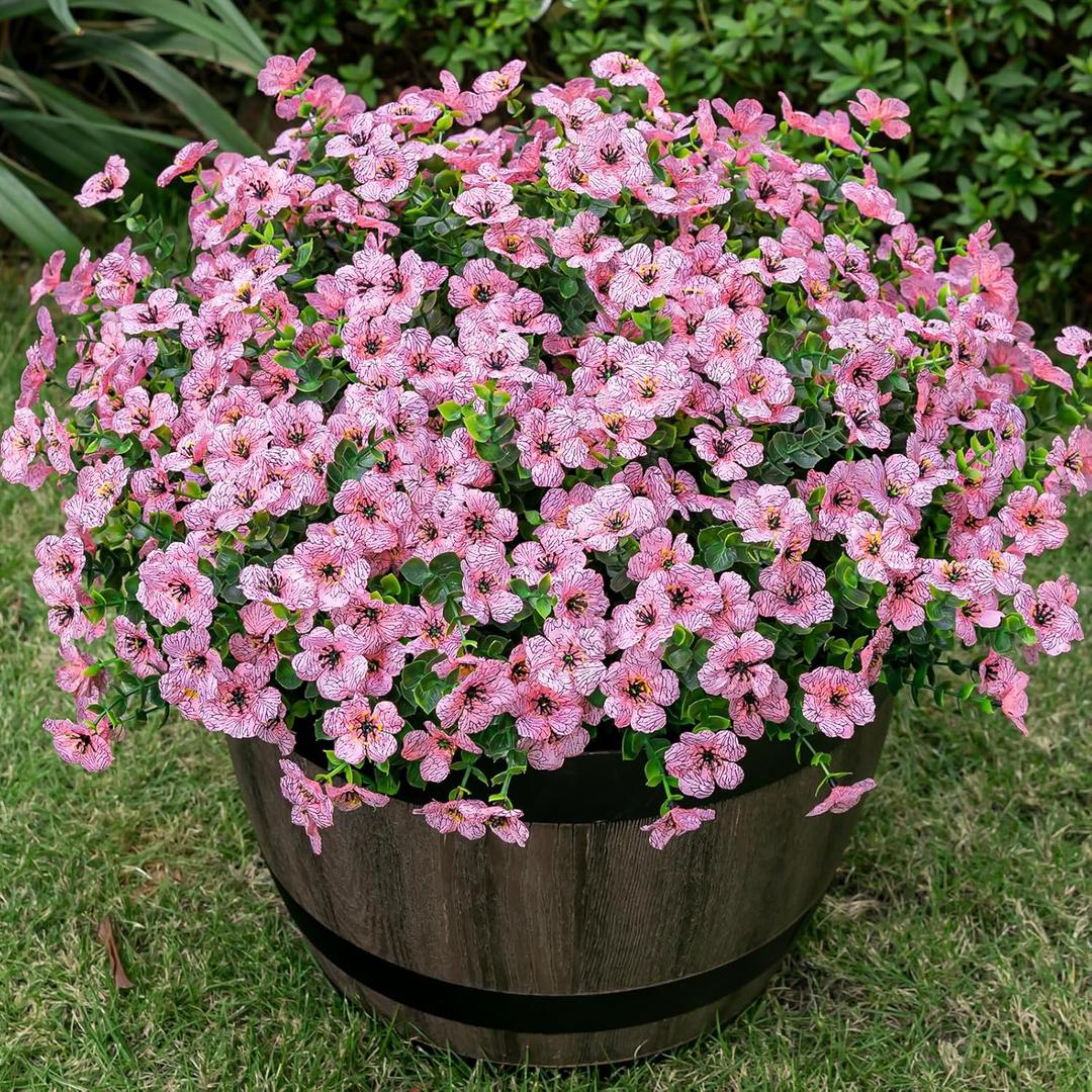 Lnoicy 20 Bundles Artificial Flowers for Outdoor Fake Plants for Spring Decoration,Faux Eucalyptus Flowers for Planter UV Resistant Lifelike for Home Porch Garden, Pink