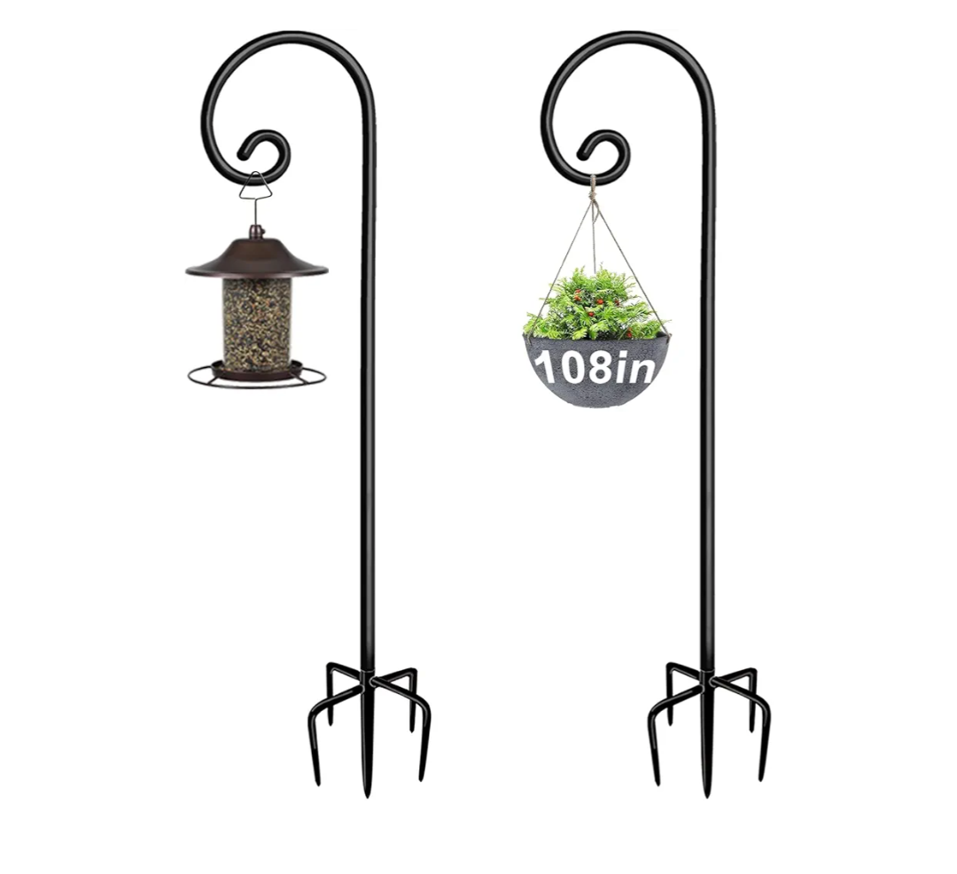 Artigarden Outdoor Shepherd Hooks 108 inch Tall for Bird Feeder (2 Packs), Adjustable Metal Garden Poles for Hanging Plants Solar Light Lantern, Bright Black