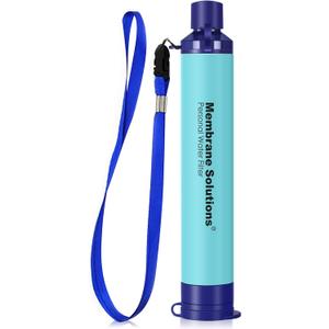 Membrane Solutions Straw Water Filter S1, NSF/ANSI 42&372&401 certificated, Survival Filtration Portable Gear, Emergency Preparedness, Supply for Drinking Hiking Camping Team Family Outing (Blue)
