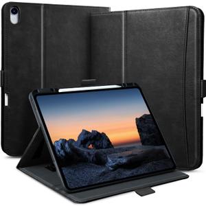 Handcrafted Case for iPad Air 13 Inch M3 2025/M2 2024 A3268 A3269 A2898 A2899 with Pencil Holder & Hand Strap & Pocket,Magnetic Clasp,Multi Angles Stand,Folio Cover,Auto Sleep/Wake,Black