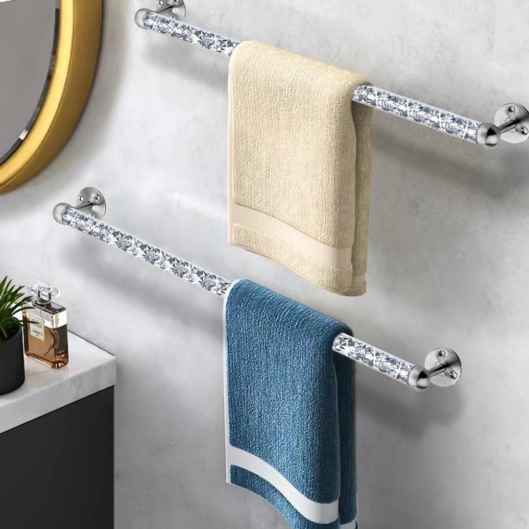Meetart Crushed Diamond Glass Towel Bar for Bathroom,Set of 2 Towel Rods Wall-Mounted,Towel Racks for Bath Towels,Hand Towels(21)