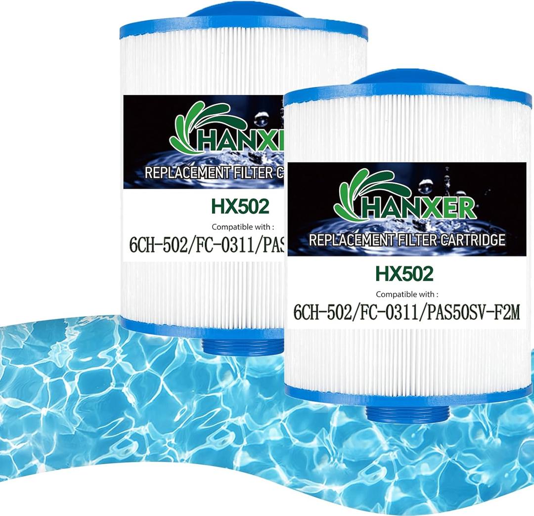 HANXER PAS50SV-F2M Spa Filter Cartridge Replaces for Unicel 6CH-502, Filbur FC-0311, PAS502SV, AK-90161, PAS50, M60506, XLS-604, 60506 Hot Tub Filter, 50 sq.ft Artesian Spas, 2 Pack