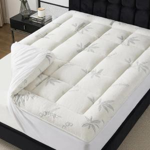 King Size Mattress Topper - Rayon Made from Bamboo Thick Pillow Top Mattress Pad with Stretchable Pockets for 6-16 inches Mattress, Light Grey