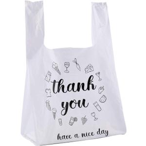 Foraineam 500 Ct Plastic Bags Thank You Reusable Grocery Bag - 13 x 7 x 21 inch, 15 mic, 0.6 mil T-shirts Carryout Shopping Bags