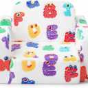 MeMoreCool Kids Folding Chair, 2-in-1 Foldable Kids Sofa Couch with Glow-in-the-Dark Alphabet Monster Print, Convertible Fold Out Lounge Seat with Washable Cover, Soft Foam Chair for Playroom
