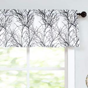 FMFUNCTEX Window Valance Curtains Yellow Grey Tree Branch Print on Semi Sheer White Short Valance for Kitchen Bathroom Rod Pocket Window Treatment 1 Panel, 50 x 15 Inches