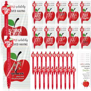 Sayglossy 20 Sets Teacher Appreciation Gifts 10 Styles Mini Notebook Thank You Gift for Teachers Inspirational Journal with Apple Ballpoint Pen Thank You Card Office Supplies for Teacher Colleague