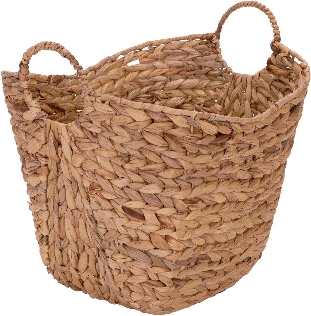 Household Essentials ML-4002 Tall Water Hyacinth Wicker Basket with Handles | Natural, Brown, Natural (9"D x 19"W x 17"H)