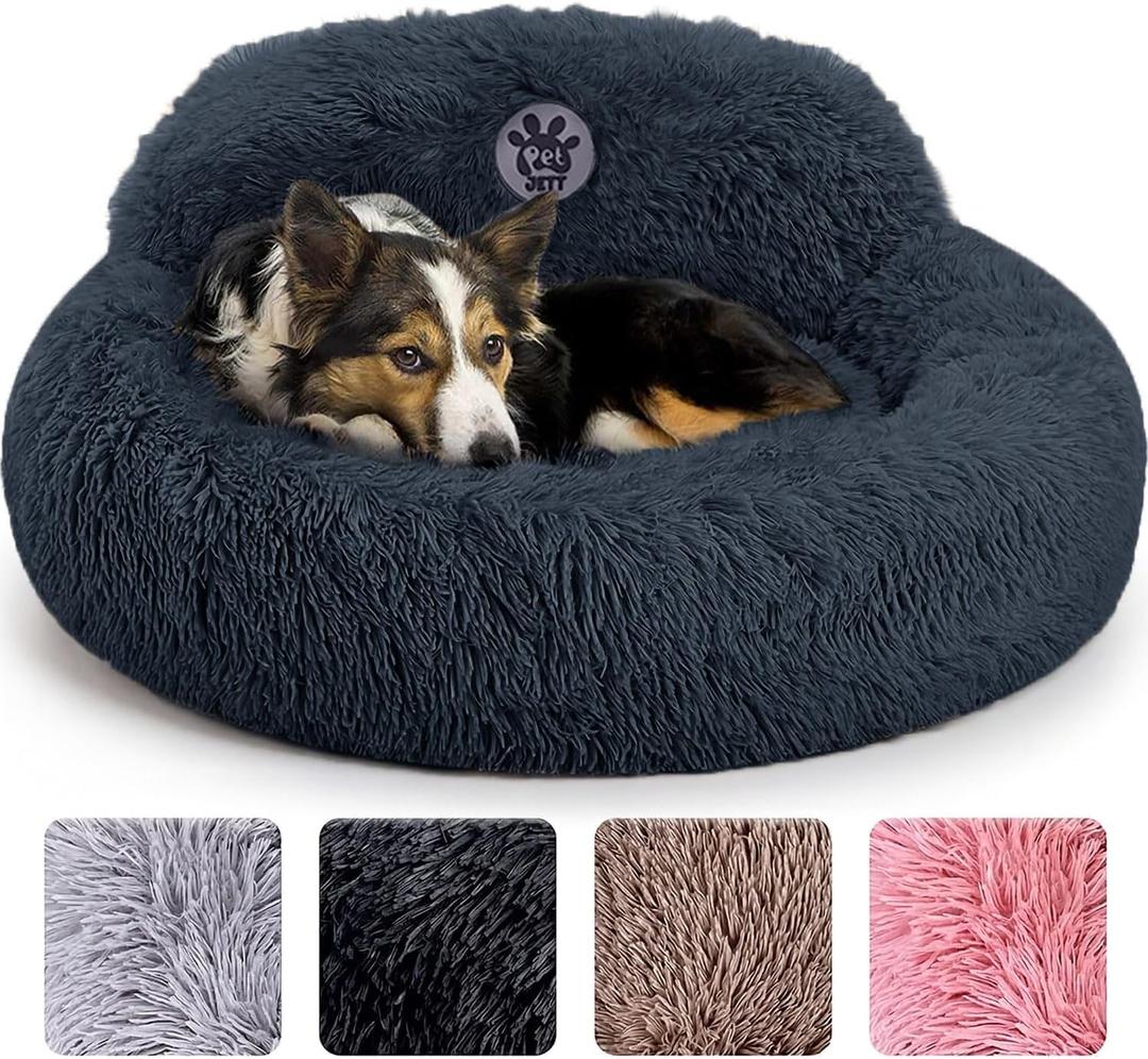 PetJett Calming Dog Bed Medium Size Dog - 30'' Donut Bed, Washable Dog Bed, Anti-Slip & Super Soft Fluffy Plush Round Dog Bed, Anti-Anxiety Premium Comfort Pet Bed, Fits Dogs Upto 45 lbs - Dark Grey, Medium - 30”L x 30”W x 8”Th