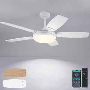 52-Inch White Outdoor Ceiling Fan with Lights and Remote, Dimmable 3 Colors, 6 Speeds, Reversible Noiseless DC Motor, Modern LED Fan for Living Room, Patio, Kitchen