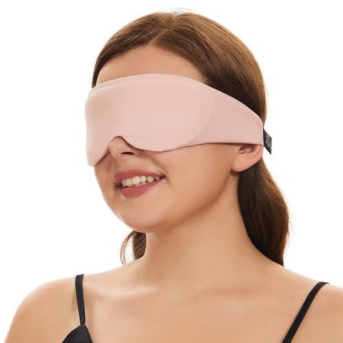 ALASKA BEAR Sleep Mask for Side Sleepers Patented Design, Cup-Shaped and Extra-Soft, 100 Blackout Eye Mask Shades Cover for Men and Women Home or Travel, Machine Washable, Pink