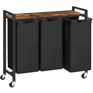 HOOBRO Laundry Sorter 3 Section, Laundry Hamper with Wheels, 3  11.5 Gal (43.4L), Rolling Laundry Basket, Pull-Out and Removable Oxford Fabric Laundry Bags, Rustic Brown and Black BF76XY01 (Rustic Brown + Black)