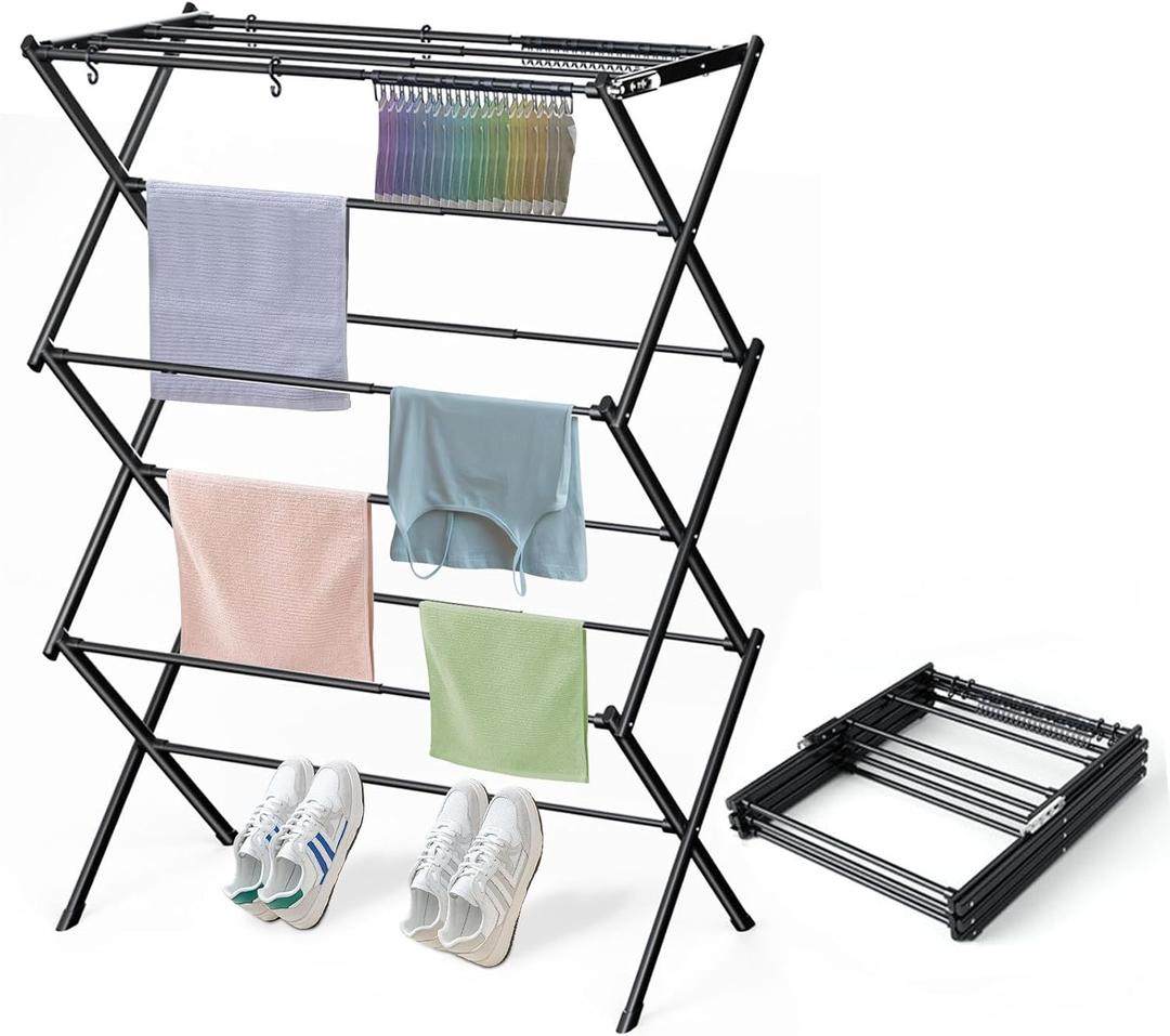 Clothes Drying Rack Household Indoor, Foldable Drying Rack Clothing for Laundry - 40" x 28.8" x 14.2", Space Saving Indoor&Outdoor, Black-1pack