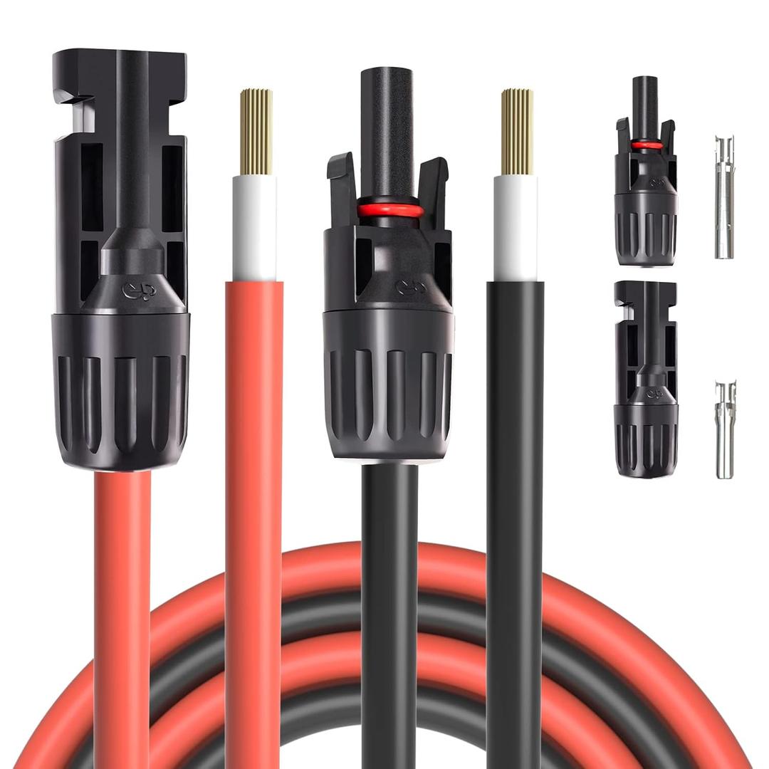 Goupchn Solar Extension Cable Male and Female Connector to Bare Wire 10AWG 40ft Red + Black with 1 Pair of Free Solar Panel Connectors