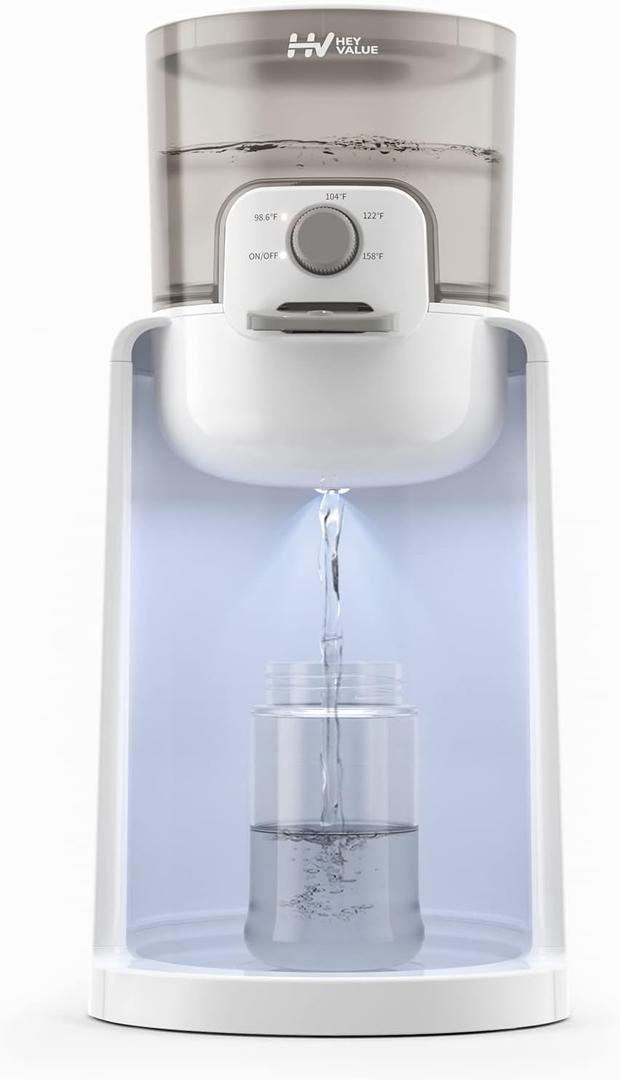 Water Warmer, HEYVALUE Baby Bottle Warmer, Formula Maker with Night Light, 4 Temperature Control & 72H Keep Warm, Detachable Tank, Instantly Dispenses Warm Water, Feed Baby More Easier and Healthier (Moon White)