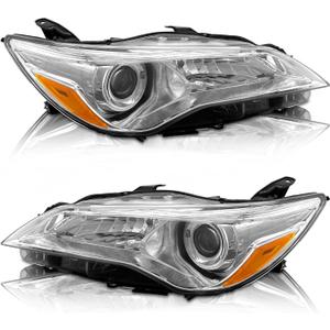 AS AUTOLIGHTS 2015 2016 2017 Camry Headlight Assembly Replacement for 15 16 17 LE/SE/XLE Toyota Camry Headlights Chrome Housing Amber Reflector Clear Lens Driver and Passenger Side