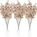 Sea Team 24-Pack Artificial Glitter Holly Berry Twig Ornaments, Decorative Fruit Sticks, Glittery Stems, Picks, Branches for Christmas Tree, Small Vase, Holiday, Wedding, Party (11", Champagne)