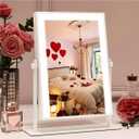 9"x11" Small Vanity Mirror with Lights, Lighted Makeup Mirror with Light, Portable Tabletop Cosmetic Make Up Mirror, Smart Touch Control, Dual Power Supply, 360Rotation (White)