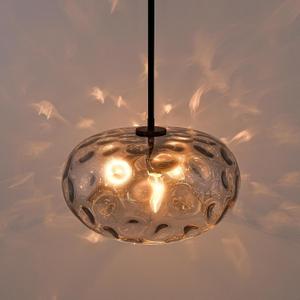 Large Glass Pendant Lighting, Hammered Lampshade Chandelier with Height Adjustable Hanging Rods, Brass Gold Chandelier for Dining Living Room Kitchen Island (Smoked Grey, 14 Inch)