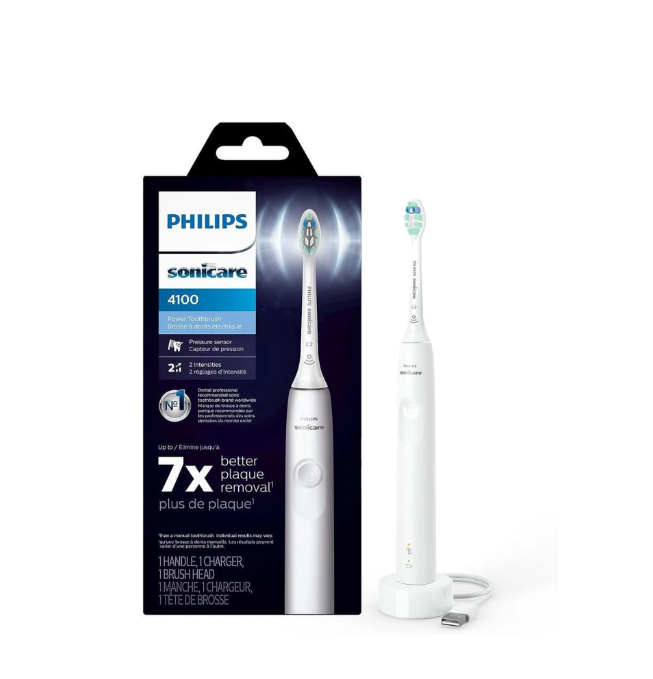 Philips Sonicare 4100 Power Toothbrush, Rechargeable Electric Toothbrush with Pressure Sensor, White (HX3681/23)