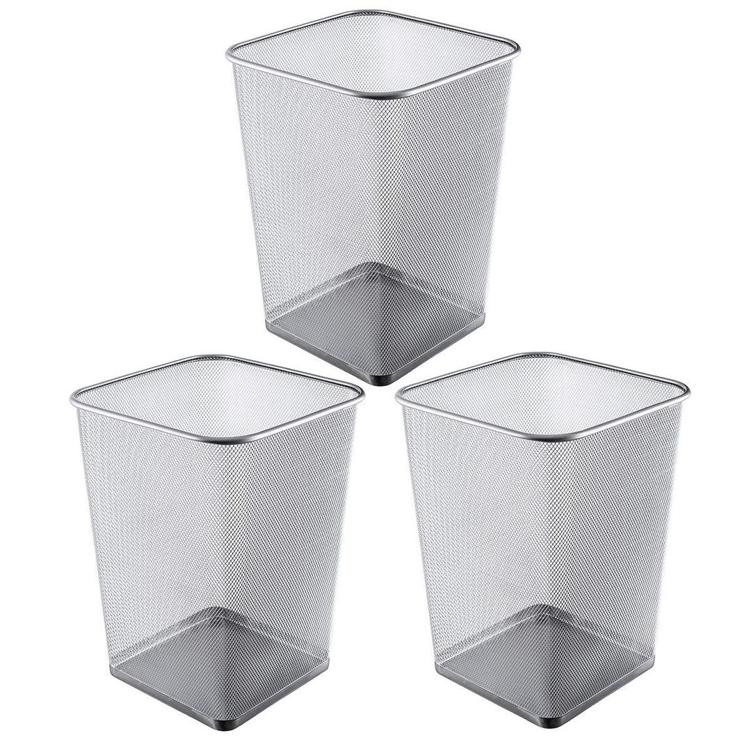YBM HOME Mesh Wastebasket Trash Can for Home and Office Workspace, Metal Office Trash Can Square-Shaped, 5 Gallon (3-Pack)