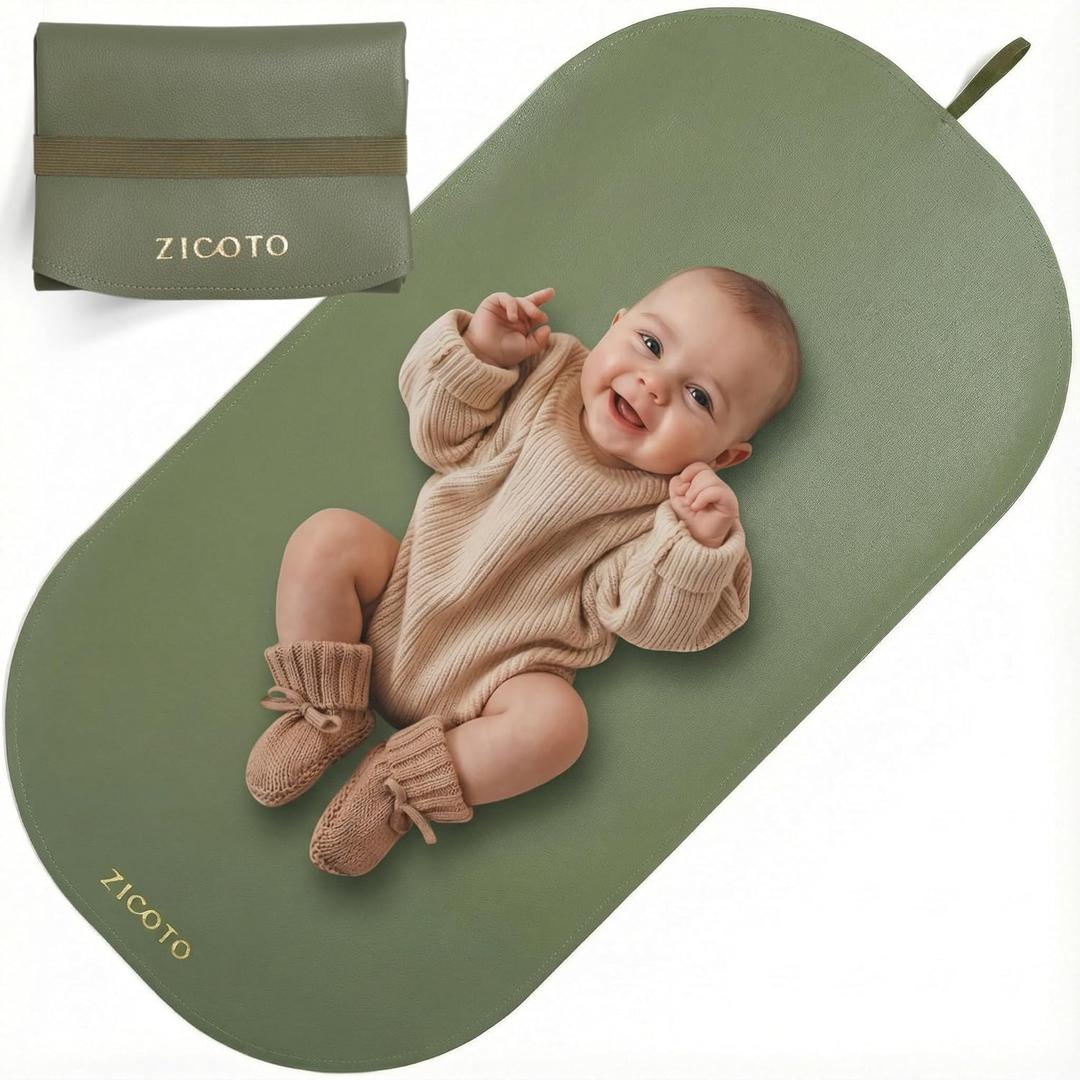 Beautiful Baby Diaper Changing Mat Made of Vegan Leather - Soft and Easy to Wipe Changing Pad for Travel or at Home Use - Lightweight and Foldable Mat That Perfectly Fits Into Any Diaper Bag (Sage Green)