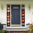 Fall Porch Sign Outdoor Vertical Banner Set Hello Fall & Welcome Double Hanging Decorations Autumn Buffalo Plaid Pumpkin Maple Leaf Theme for Front Door, Porch, Wall  Thanksgiving Decor