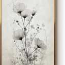 WHASAYART Large Framed Floral Wall Art 24x36 Inch, Elegant Modern Black and White Flower Painting Canvas Print, Minimalist Botanical Artwork Living Room Bedroom Contemporary Home Decor