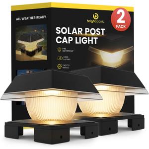 BRIGHTICONIC Solar Post Lights Outdoor, 2 Pack - Dual Color, Warm & Cool White Adjustable - Auto Dusk to Dawn LED Post Lights - Durable, Waterproof IP65 Solar Fence Caps fits 4x4 5x5 6x6 - Black
