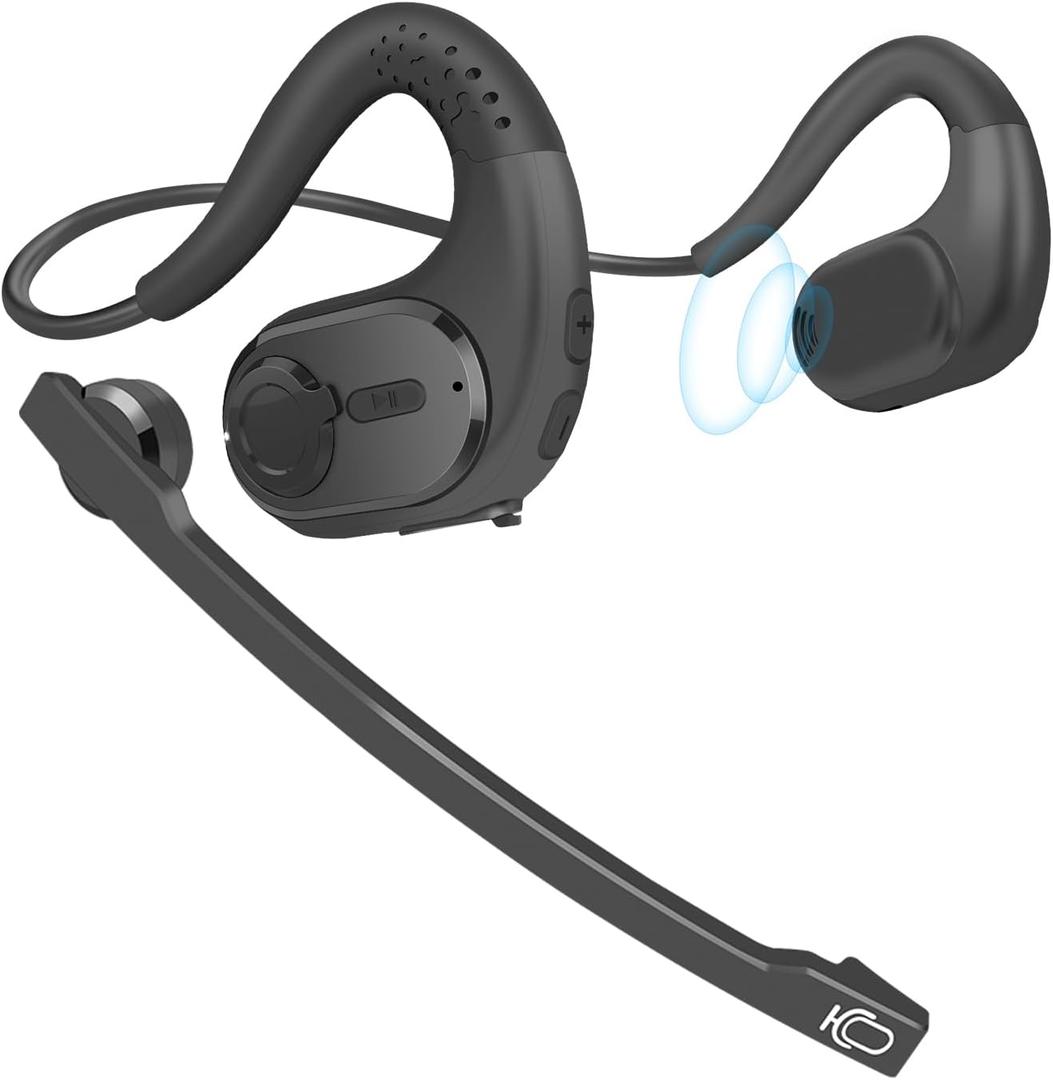 iDIGMALL Bluetooth Headset with Detachable Microphone, Multi-Point Wireless Headset w/DSP Noise Canceling Mic for Phone PC Laptop, Comfort & Light Open Ear headphones for Office Meeting Home Work, 12H (G9-Black)