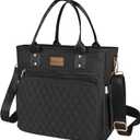 Large Insulated Lunch Bag for Work, Women's Nylon Thermal Lunch Box, Leakproof Cooler Tote Bag with Storage Pocket (Black)