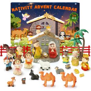 Twivah Nativity Advent Calendar, 24-Day Countdown Xmas Advent Calendar 2025-Little People Nativity Set Religious, Jesus Birth Scene for Adults, Kids, Christian Scene Ornaments Indoor Gift for Boy Girl