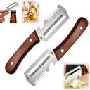 2 x 2PCS Multi-Functional Vegetable Peeler for Kitchen with Wooden Handle and Bottle Opener, 3 in 1 Stainless Steel Green Onion Slicer Kitchen Gadgets Tool for Fruit Veggie Potato Pumpkin Apple Carrot