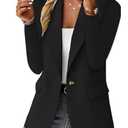 Long Sleeve Casual Office Jacket with Tailored Design, Women's Single Button Blazer, Soft Suit Coat for Business, Daily & Casual Outings Black, XL