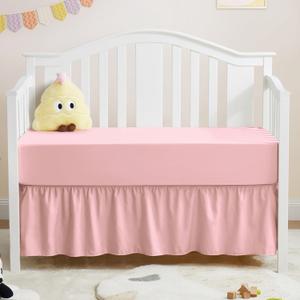 Horbaunal 2 Pack Crib Skirt & Crib Bed Sheet Set, Pink Crib Bed Skirt 28" x 52" with 14" Drop Dust Ruffle, Soft Microfiber Toddler Bedskirt Nursery Crib Bedding Skirt for Baby Girls and Boys