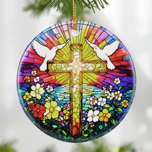 7 x Cross Ornament: Christmas Ornaments, Religious Christmas Decorations for Tree, Catholic Ornament & Christian Holiday Decor | Religious Cross Gifts, Christian Gifts - Design B