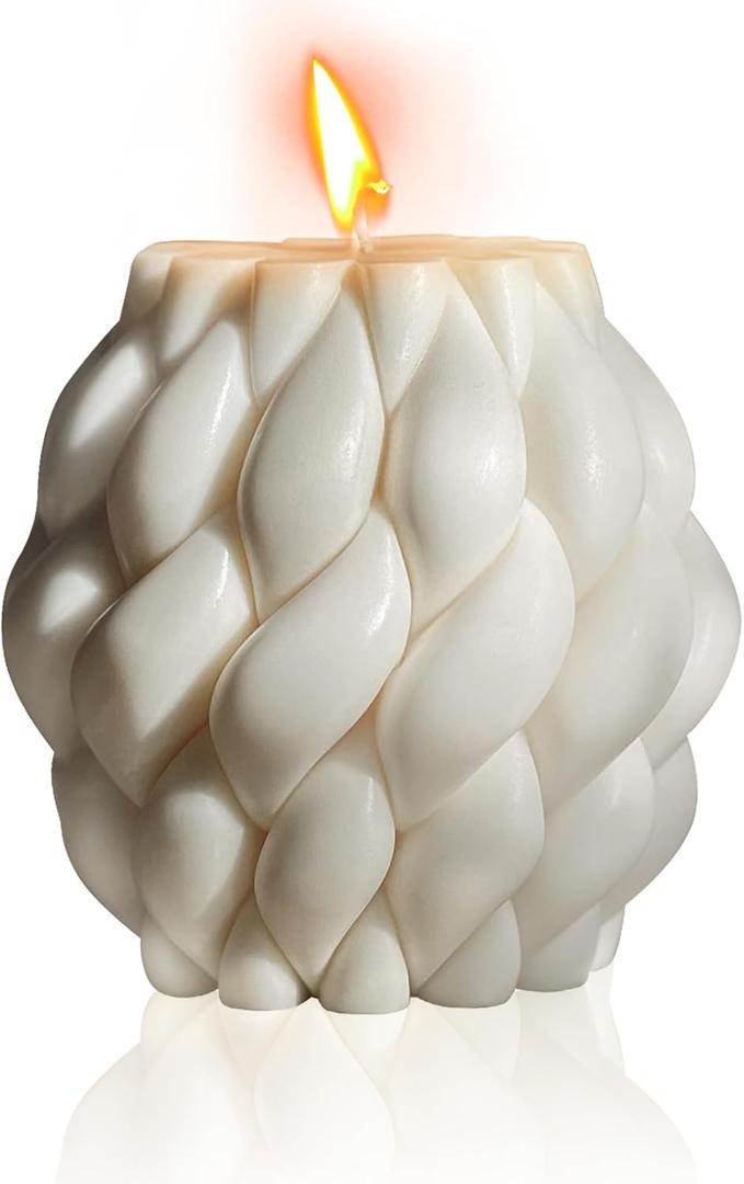 Knot Ball Candle Beautiful Handmade Pillar Scented Soy Wax,Elegant Pillar Bubble Candle,Aesthetic Home Decor, Housewarming Gift, Shelf Accent(White)