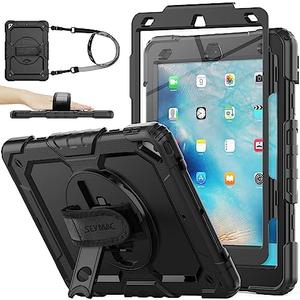 SEYMAC stock Case for iPad Air 3 2019 / Pro 10.5'' with Screen Protector Pen Holder [360° Rotate Hand Strap/Stand], Drop-Proof Case (Black)