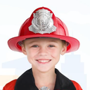 Red firefighter costume helmet with classic design. Lightweight and comfortable. Perfect for costumes, themed events, Halloween, or role play. 