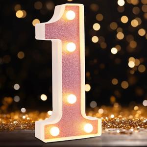 LED Marquee Numbers, Light Up Numbers for Party, Small Light Up Letters, Battery Powered Lighted Number for Birthday or Home Decor (Pink Glitter 1)