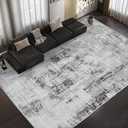 Vamcheer Washable Area Rug - Machine Washable Modern Abstract Rug for Living Room Bedroom, Kitchen, Non-Shedding Soft Easy-Clean Carpet, 5x7FT Grey