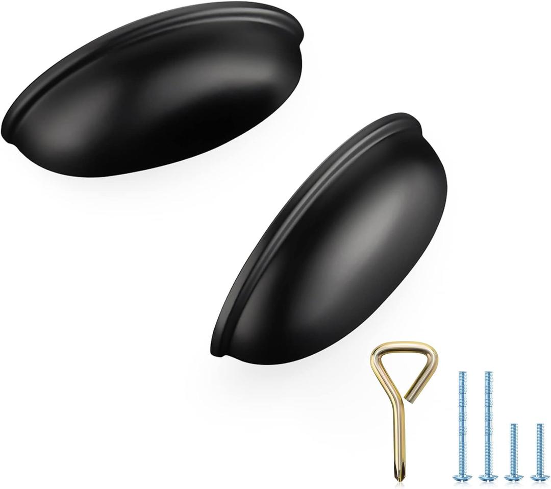 Ravinte 10PCS Pack 3in Hole Matte Black Cabinet Pulls - Flat Black Drawer Pulls and Handles for Dresser and Kitchen Cabinets