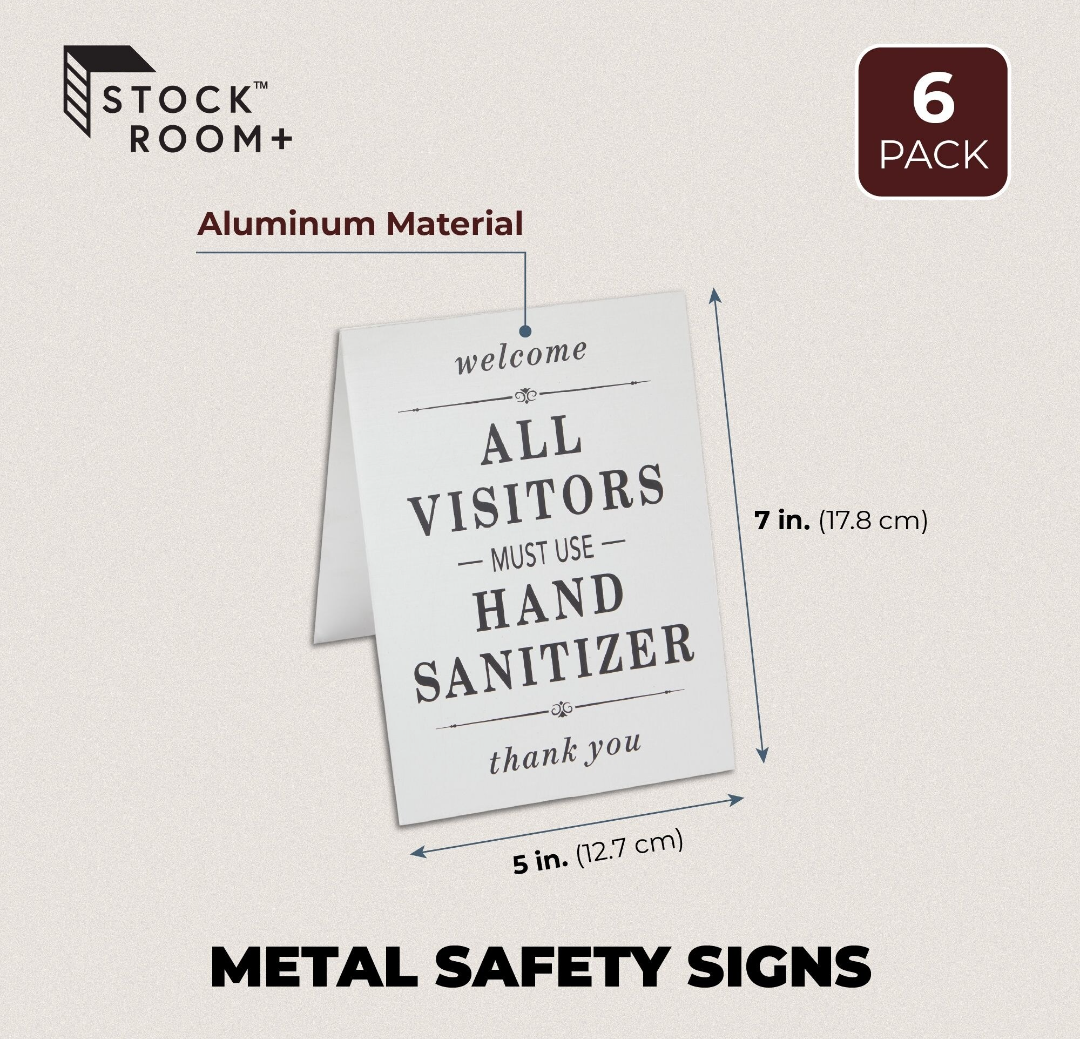 Stockroom Plus Double-Sided Metal Safety Signs, All Visitors Must Wash Hands (5x7 In) - 6 Pack