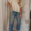 Yeokou Womens Short Sleeve Sweater Round Neck Ruffled Hem Knit Crochet Pullover Summer Fall Casual Top Blouse (Beige, XL)